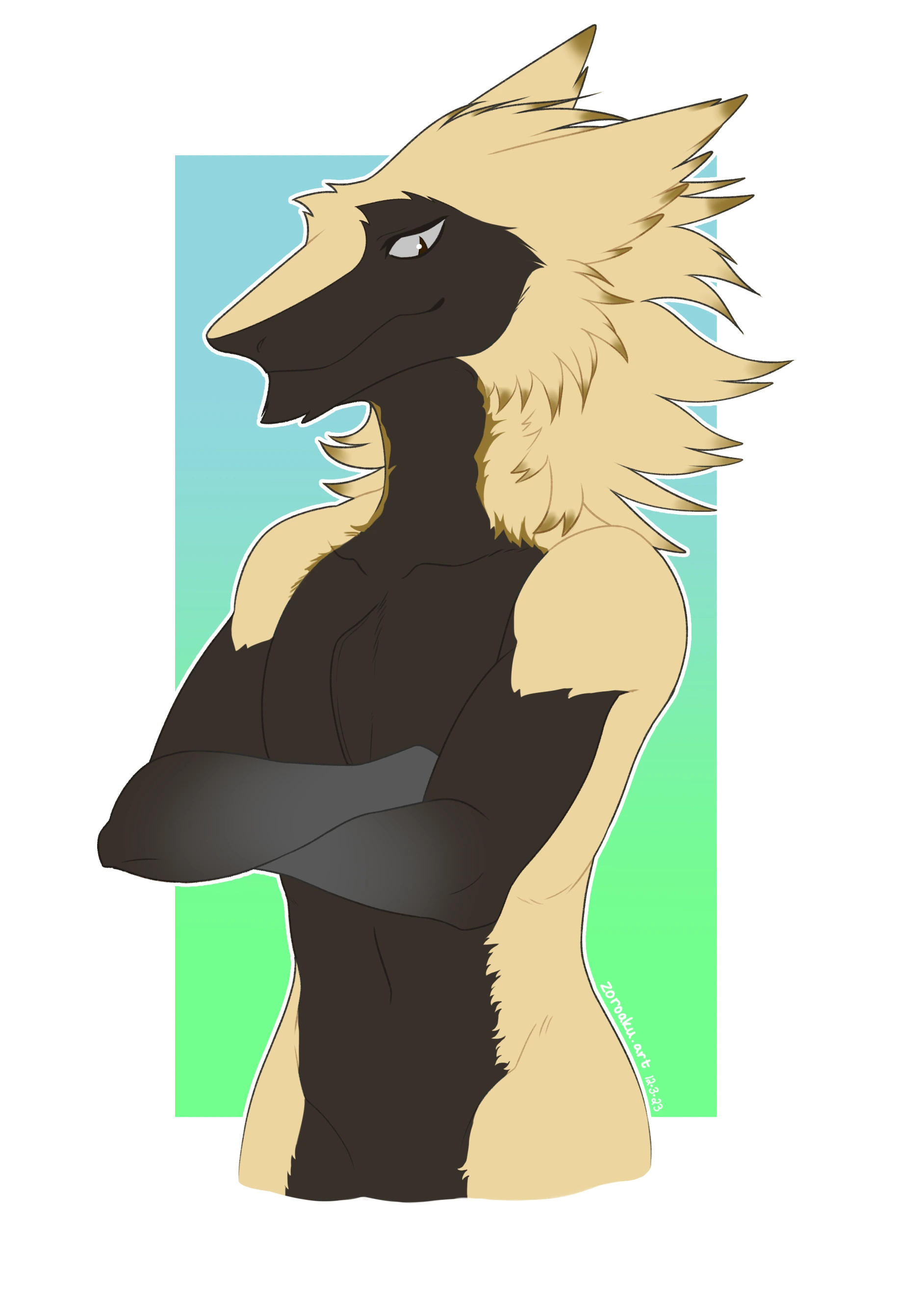 A sergal with their arms crossed