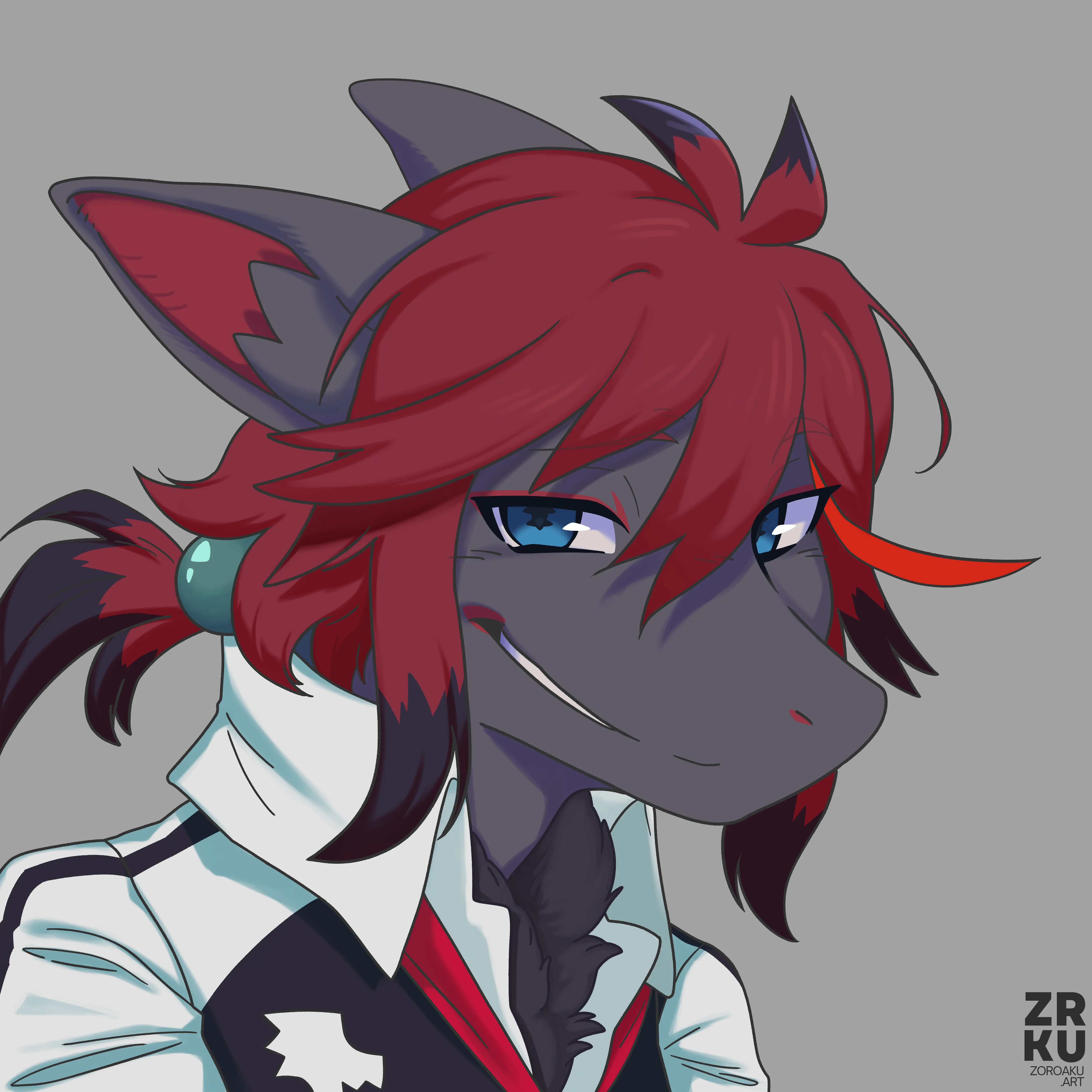 An icon of Matoi Ryuko as a Zoroark looking smug