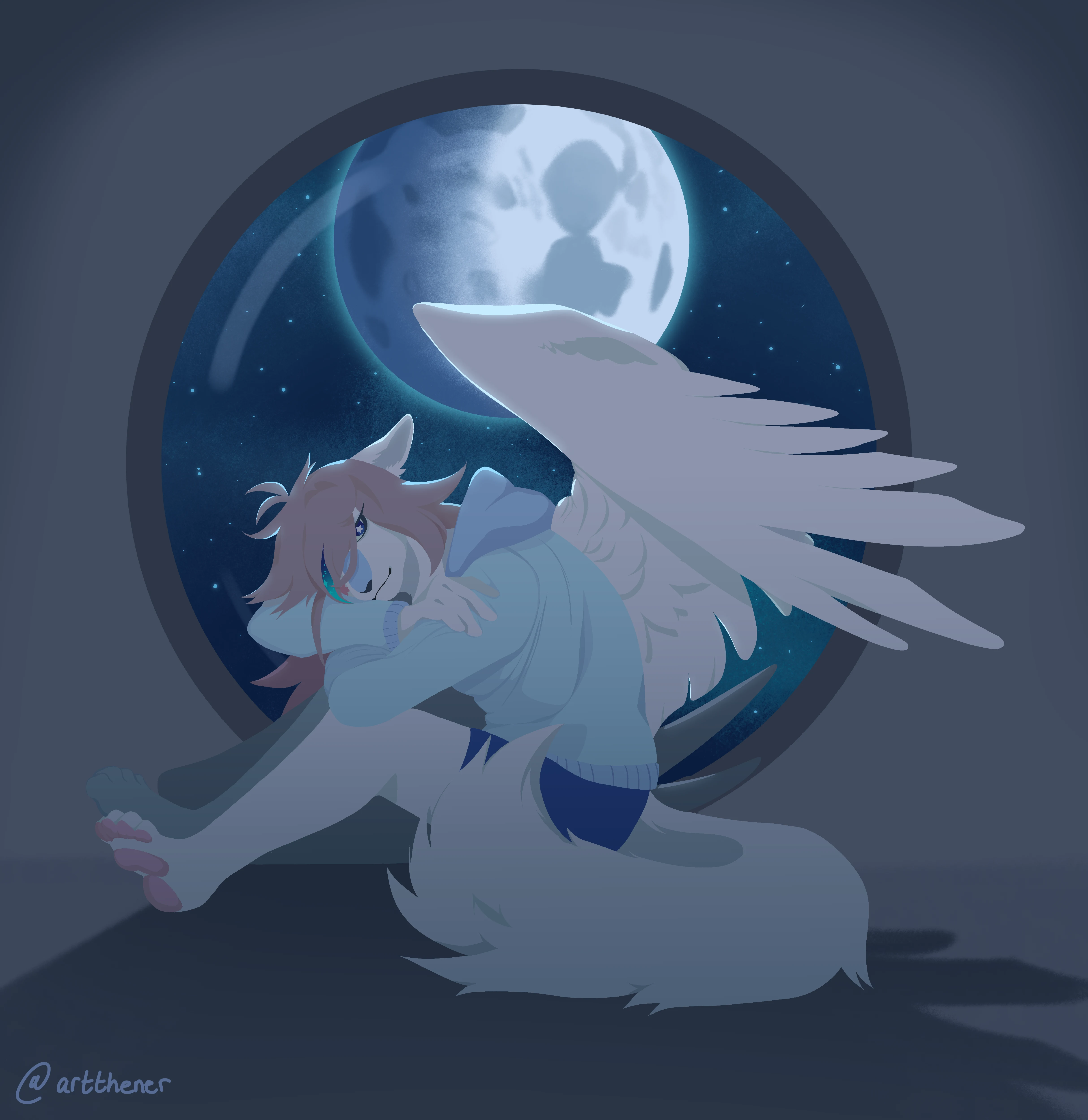 A winged wolf in a spaceship