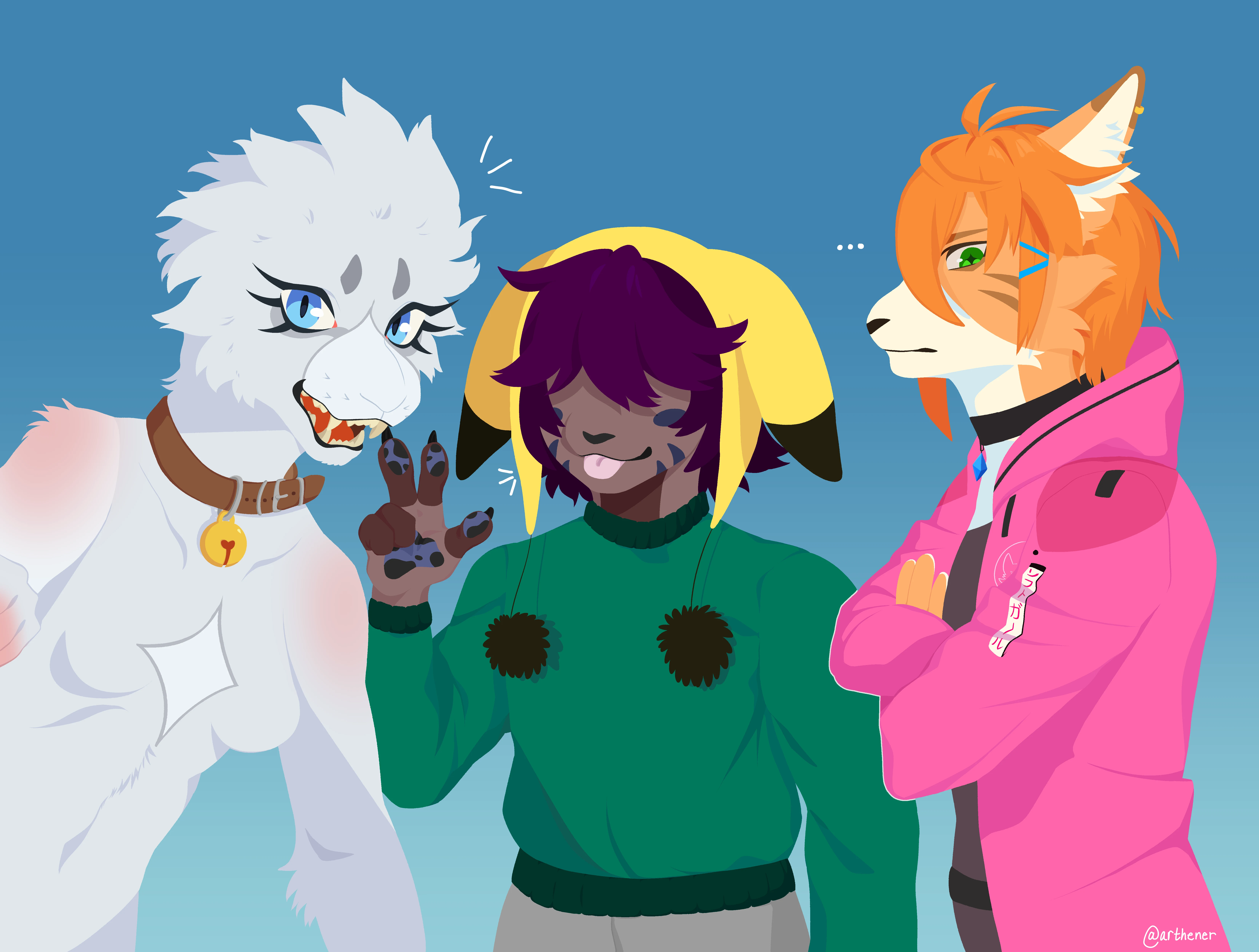 Three anthros posing for a picture